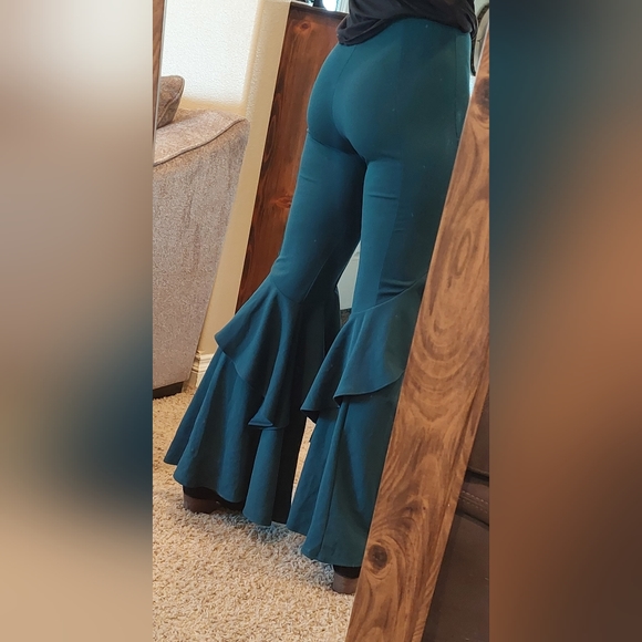 Teal Ruffled Bell Bottom - Picture 3 of 3